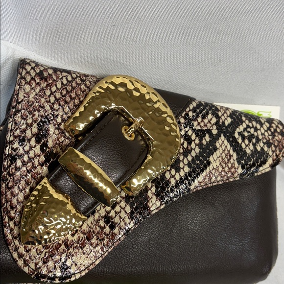 Charm and Luck Snakeskin and Brown and gold belt Clutch purse and dust bag - Picture 2 of 9